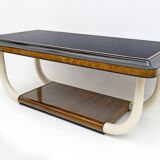 Art Deco Italian Walnut and Top Glass Table with Elephant Tusk Legs, 30s