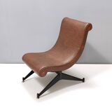 Brown Skai Lounge Chair with Black Varnished Metal Legs, Italy