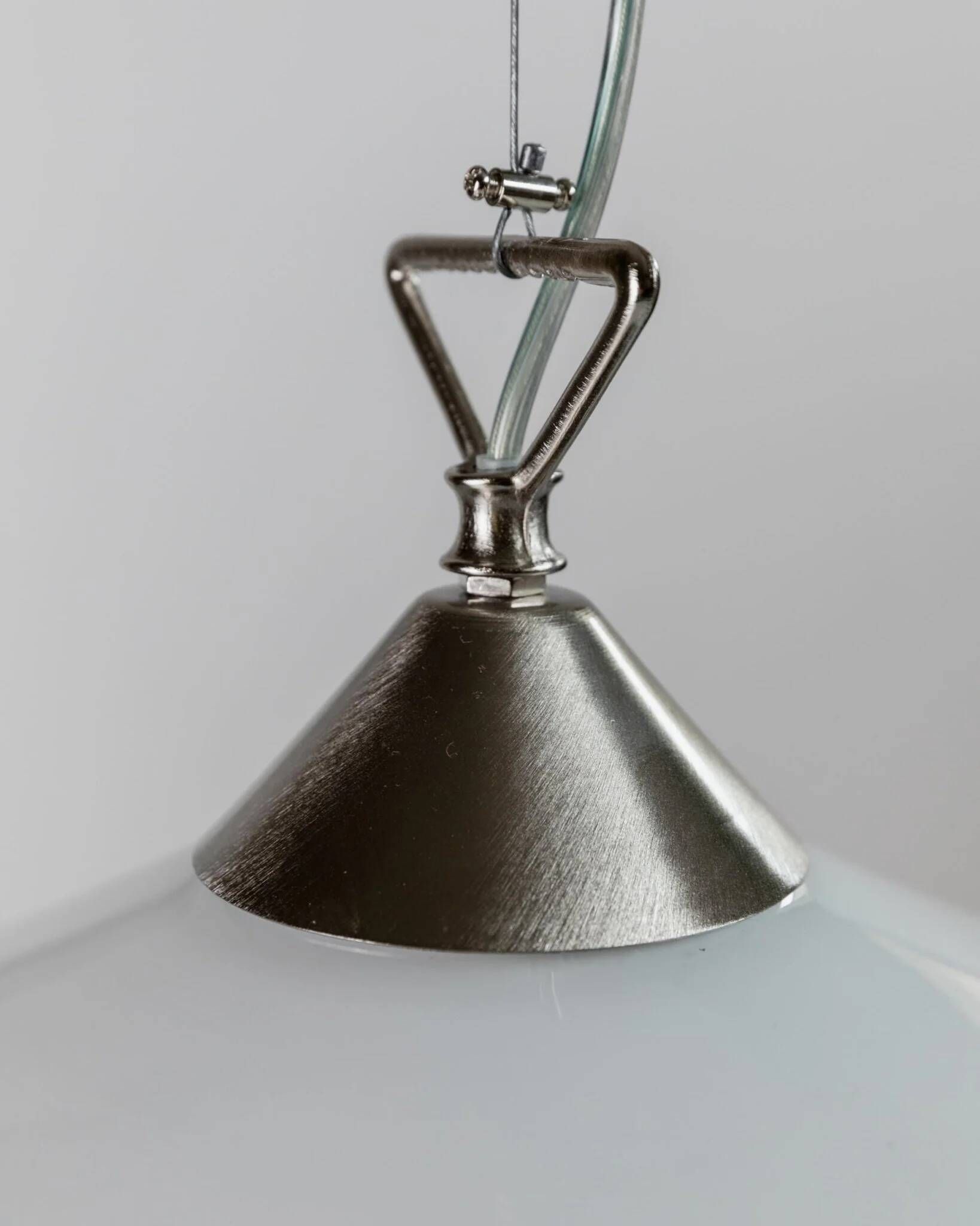 Vintage Murano glass ceiling light - timeless shape, white glass with black edge, stainless steel - Italy 1970s - kitchen lamp, gift