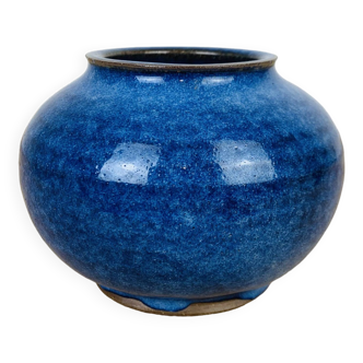 Blue ceramic ball vase