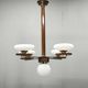 Czech Art Deco Walnut, Chrome and Opaline Glass Chandelier, 1930s