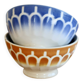 Vintage faceted bowls Digoin Sarreguemines orange and blue