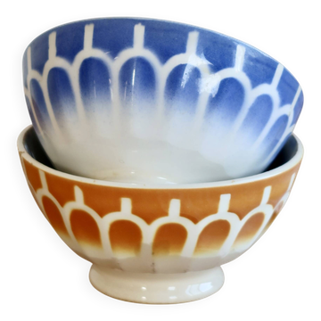 Bols facettés vintage Digoin Sarreguemines orange et bleu