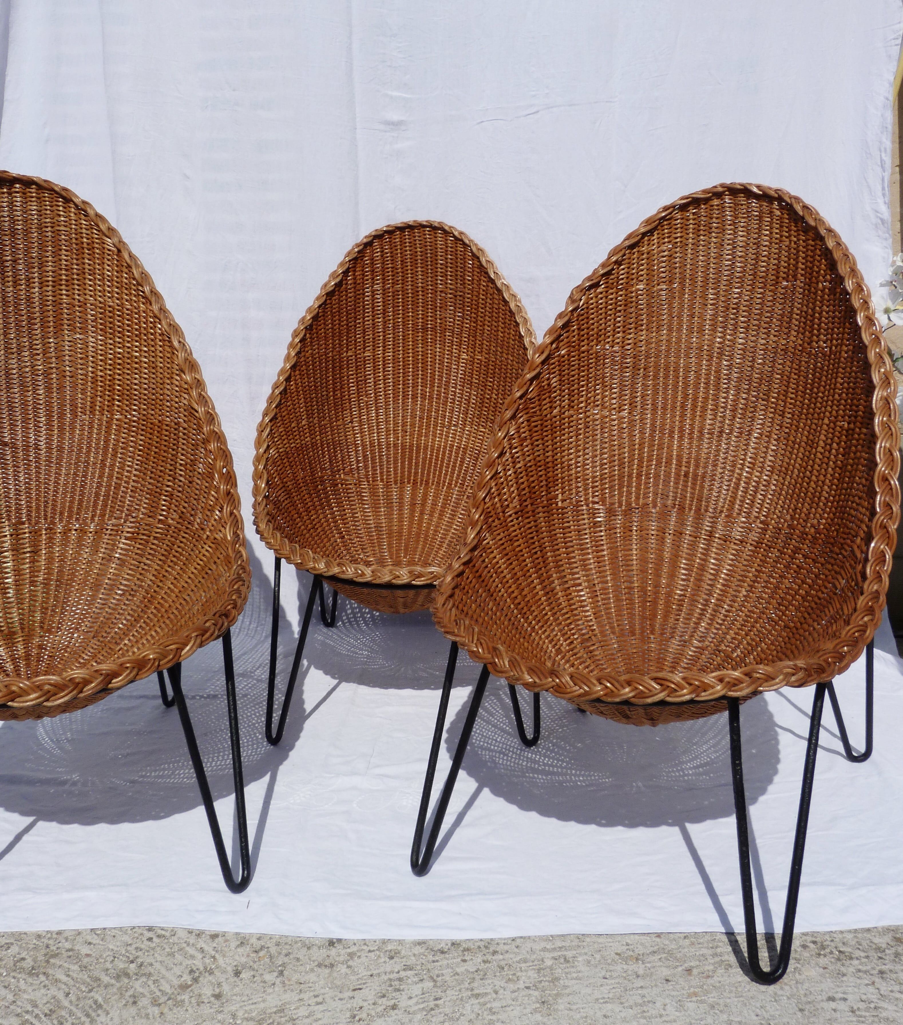 Wicker and metal egg armchair