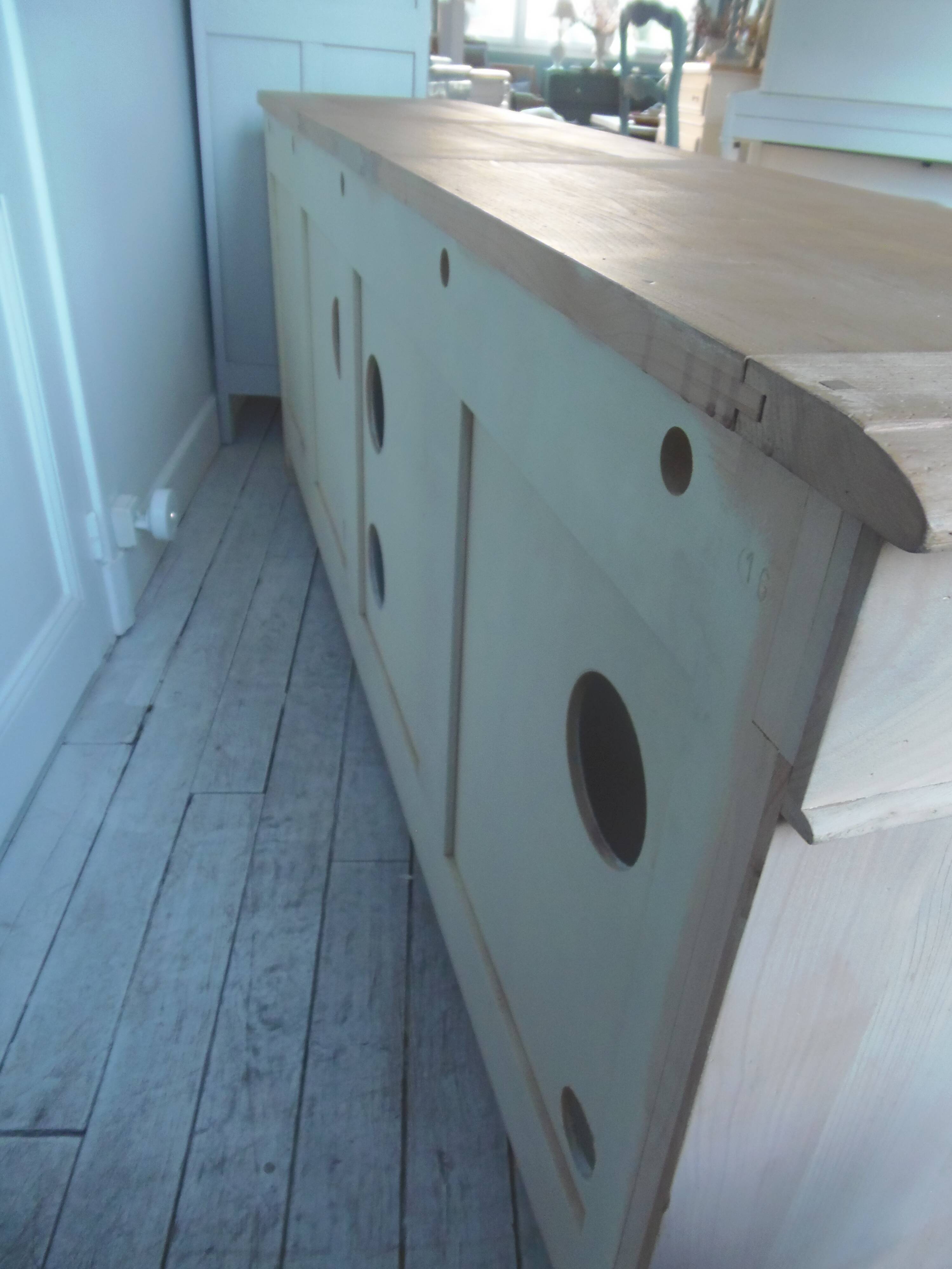 crafted dresser in raw solid wood.