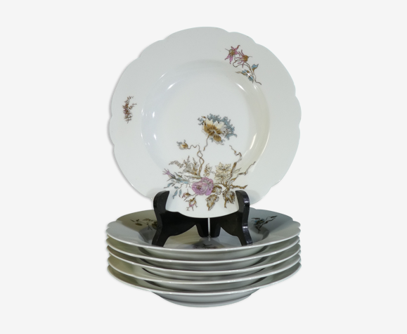 6 assiettes creuse en porcelaine de Limoges pour E.Bourgeois Paris