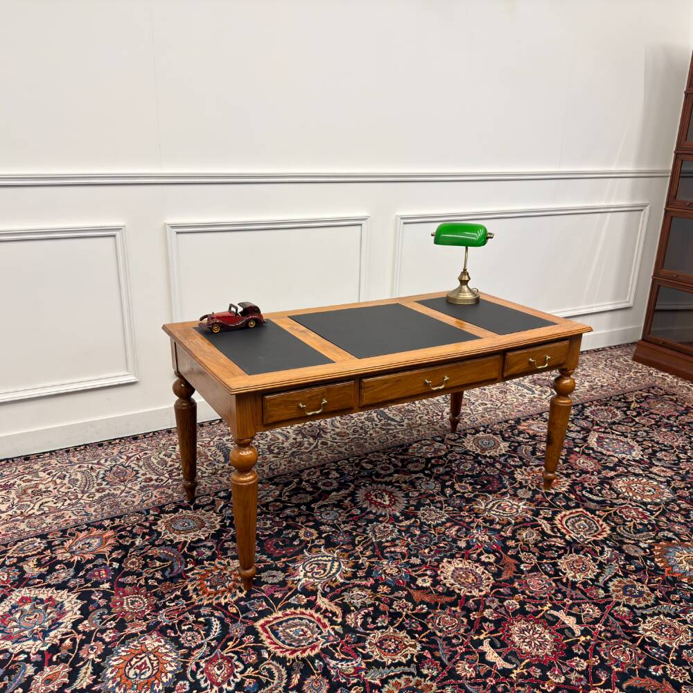 Classic English Writing Desk Black Leather