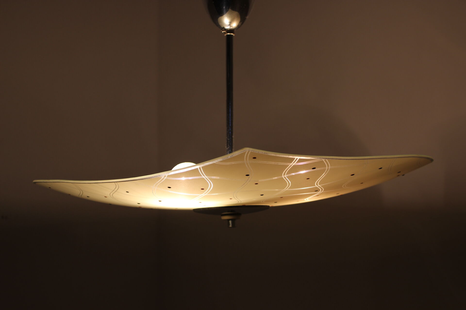 1960s Pendant Light Glass/Chrome, Czechoslovakia