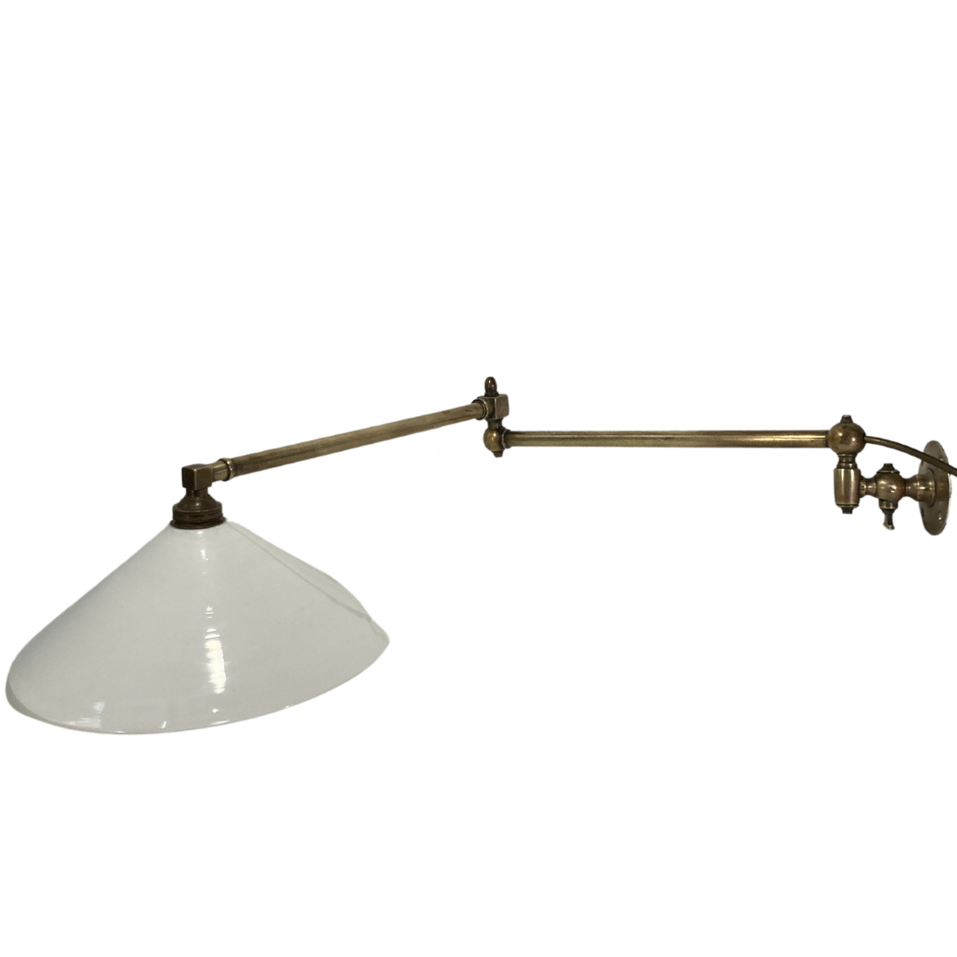 Brass and opaline art deco swing swivel wall lamp