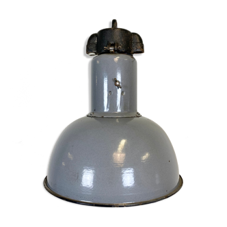 Industrial grey enamel hanging bauhaus lamp, 1930s