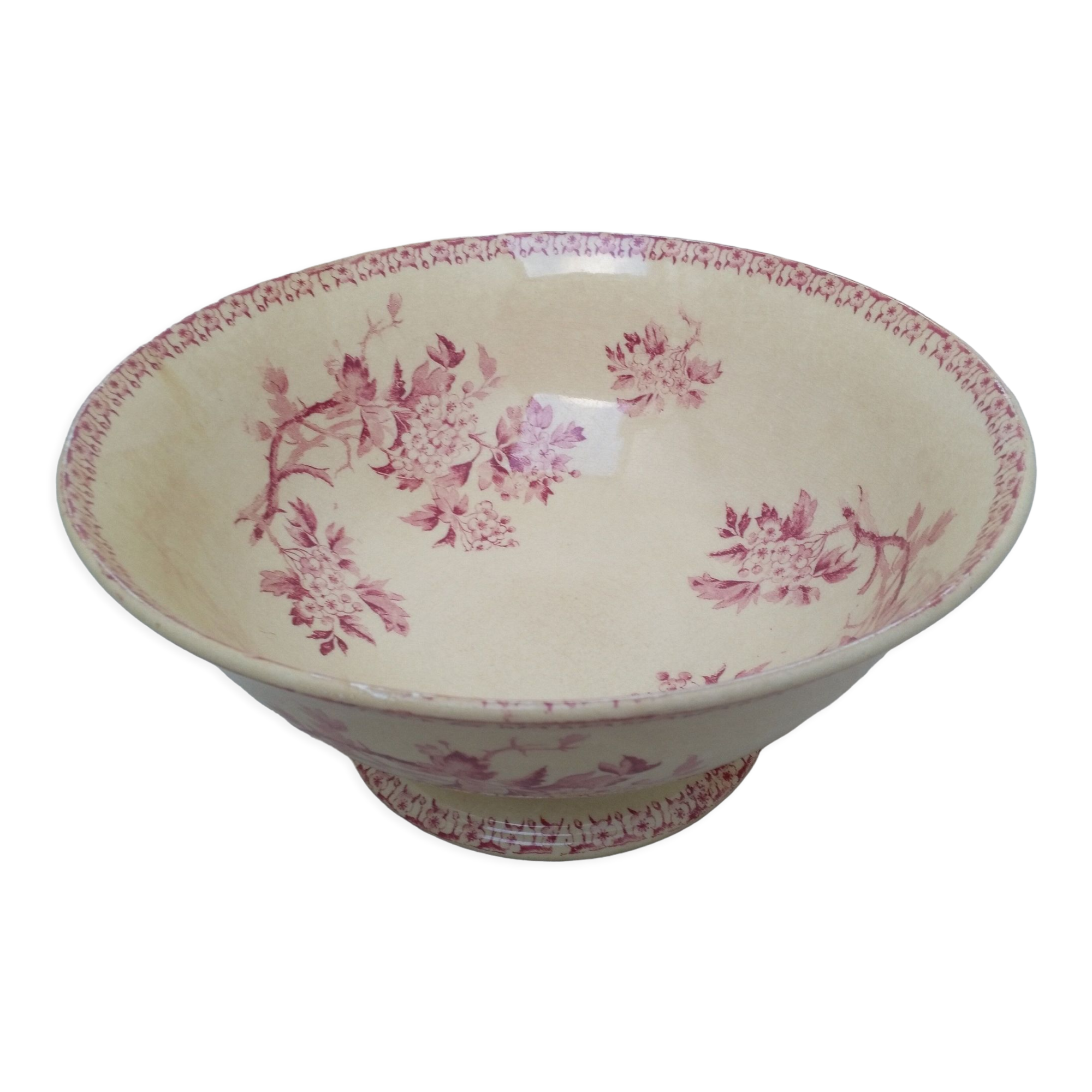 Salad bowl on foot in iron earth of Gien model Pink hawthorn