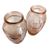 Pair of Art Deco pink moulded glass vases