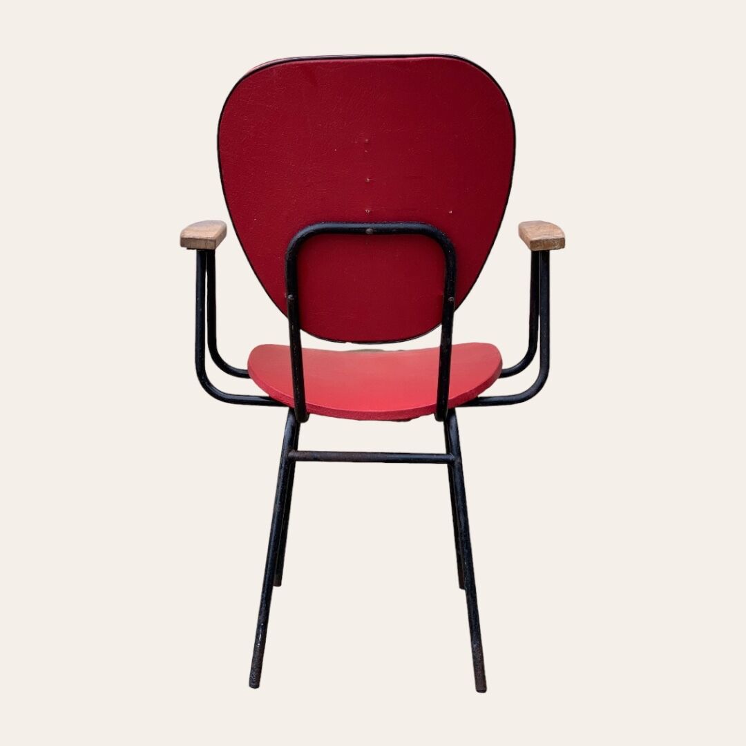 Fauteuil de bureau en métal bois et skaï 1950