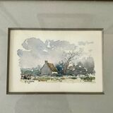 Small watercolor painting landscape Brittany Arzon signed