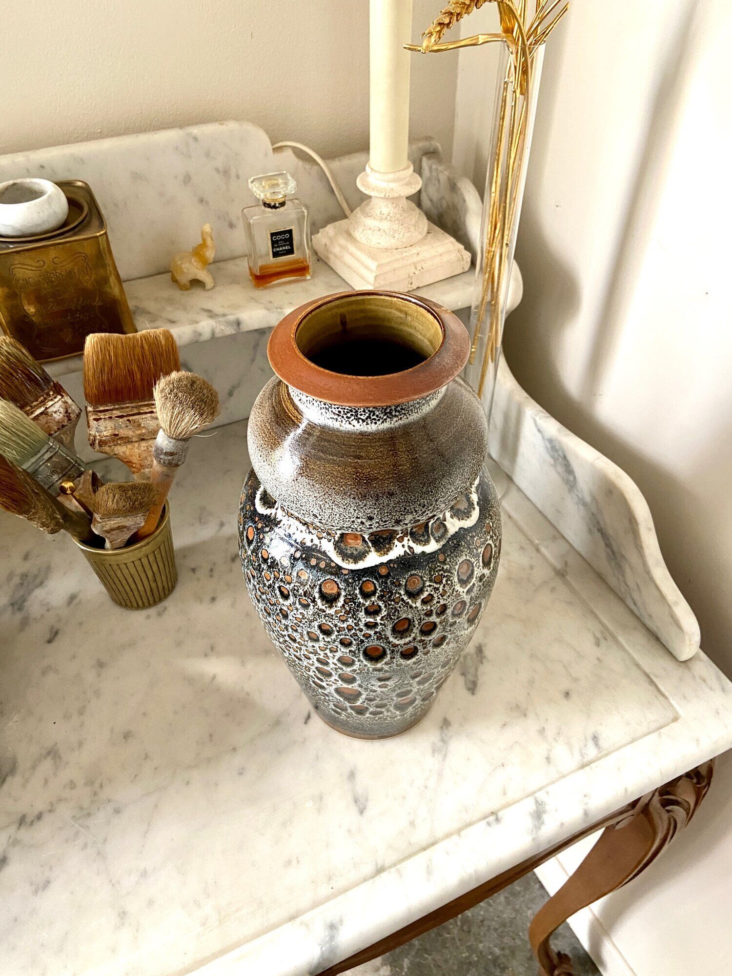 Brown and black glazed ceramic vase