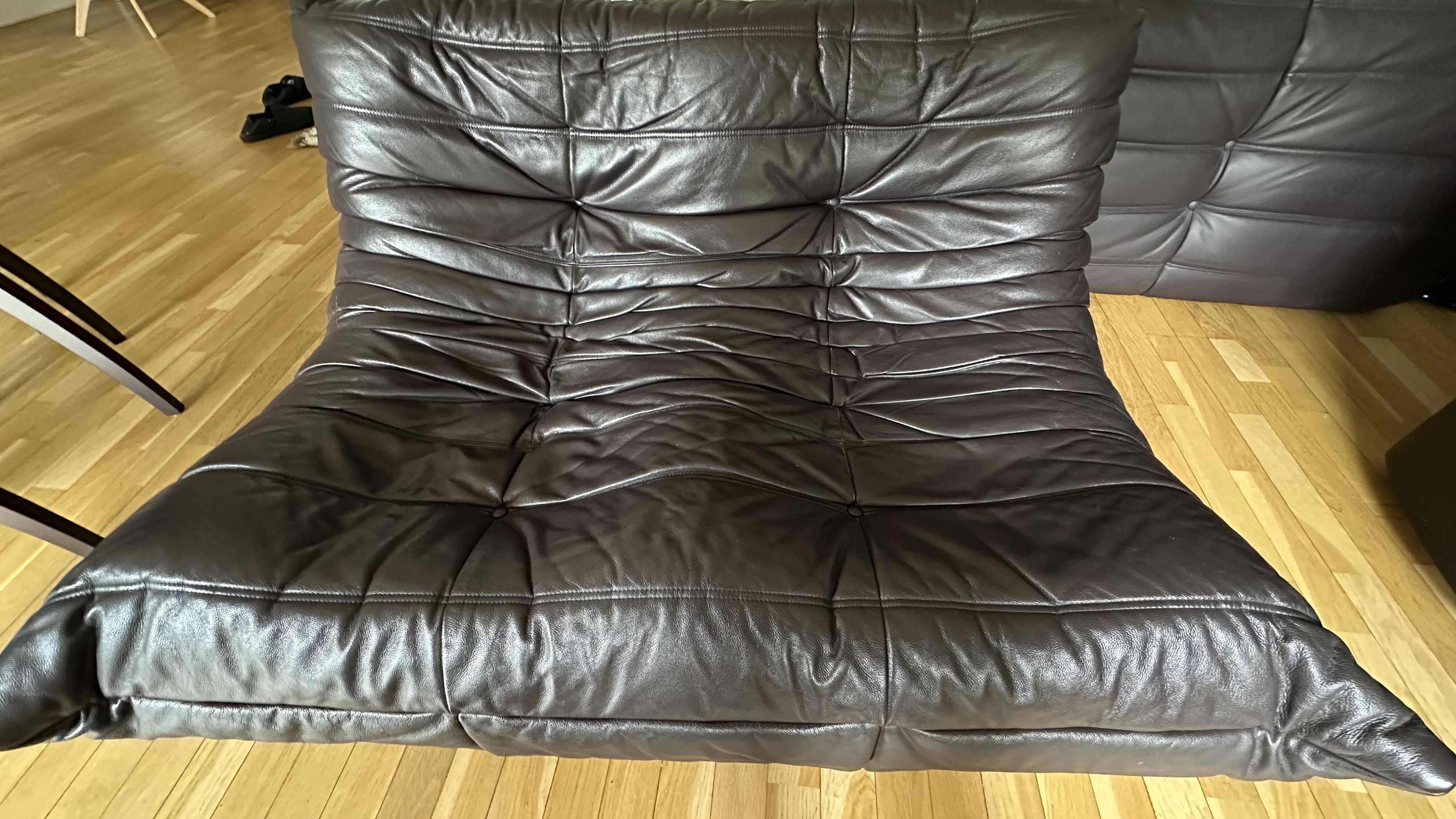 Togo corner sofa in Indiana Ink leather (2 two-seater benches and 1 corner piece)