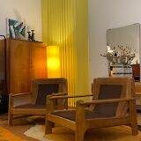 Pair of Danish armchairs from the 70s in leather and solid oak