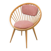 Vintage armchair in bent wood with pink upholstery – Scandinavian design 1960s