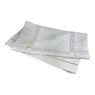 Nappe ancienne lin monogramme