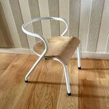 Chaise d'écolier enfant HITIER vintage bois & blanc