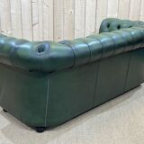 Chesterfield sofa in green leather 3 places from the 80s