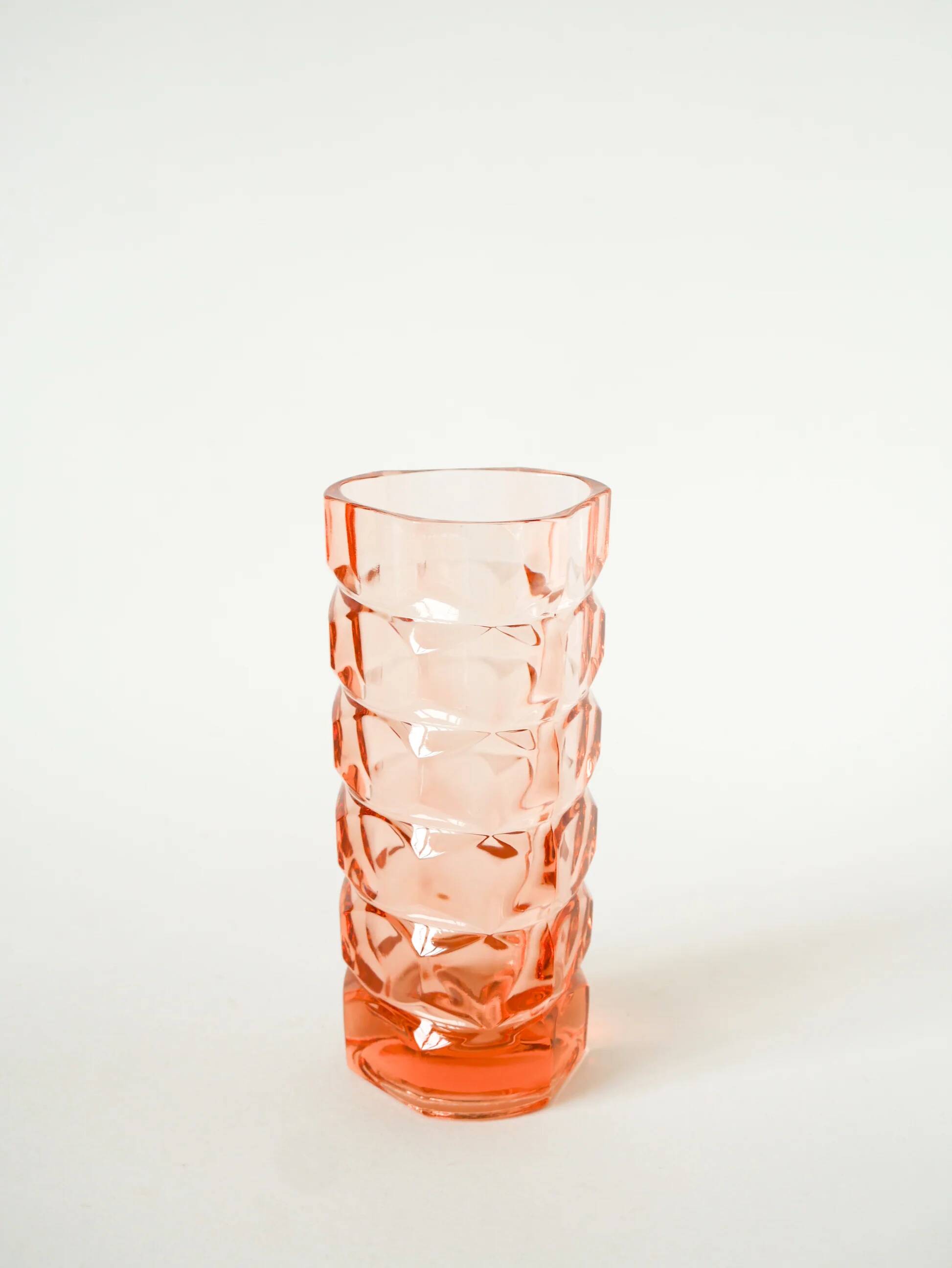 Faceted pink glass vase, 1960
