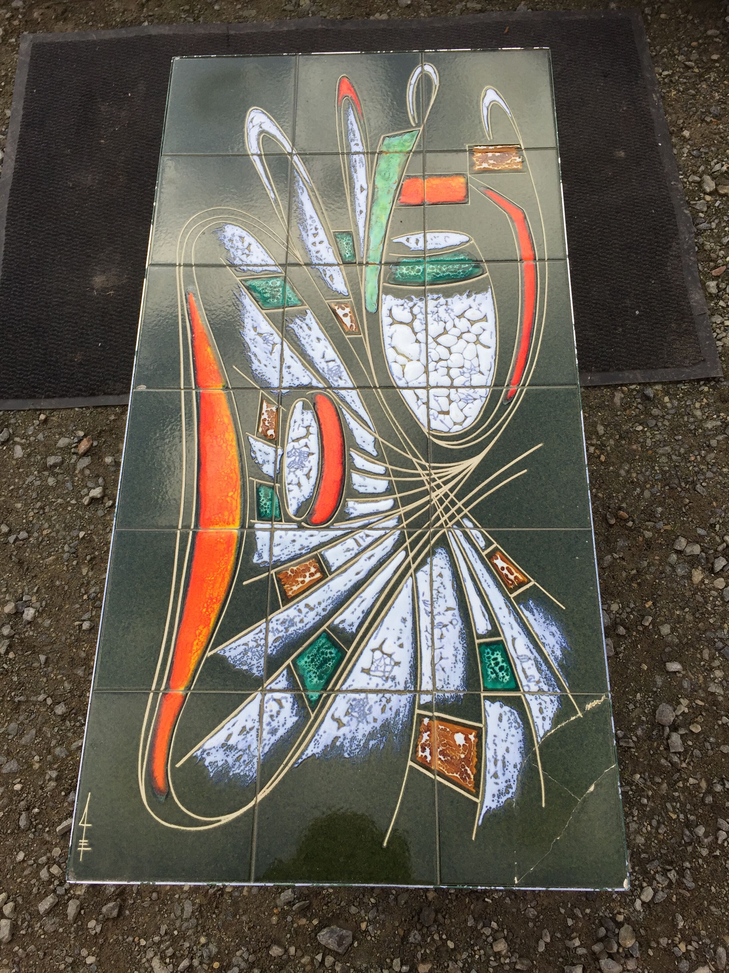 Vintage ceramic coffee table Vallauris spirit with metal x base