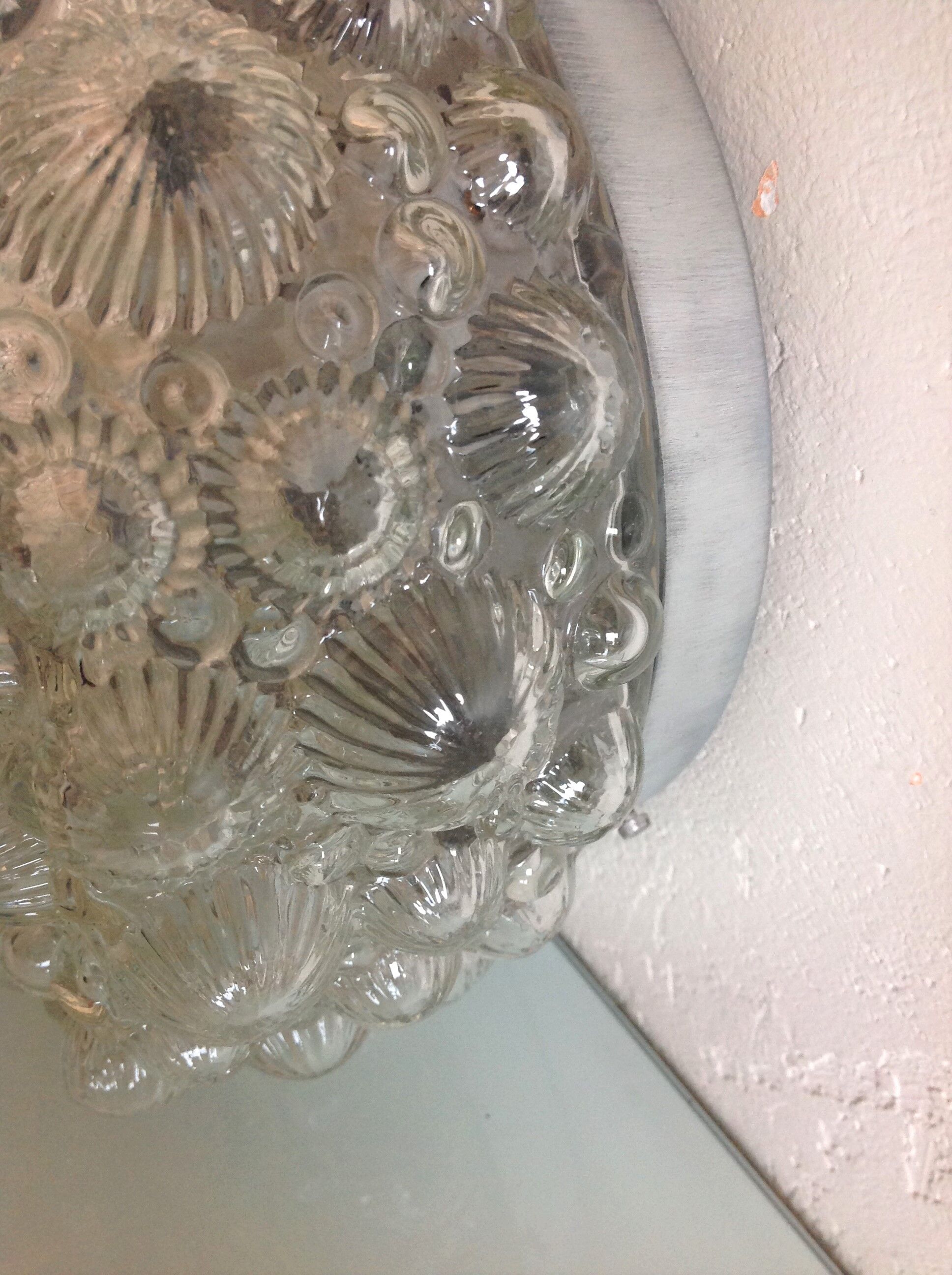 Round ceiling lamp in vintage bubbled glass 60s-70s