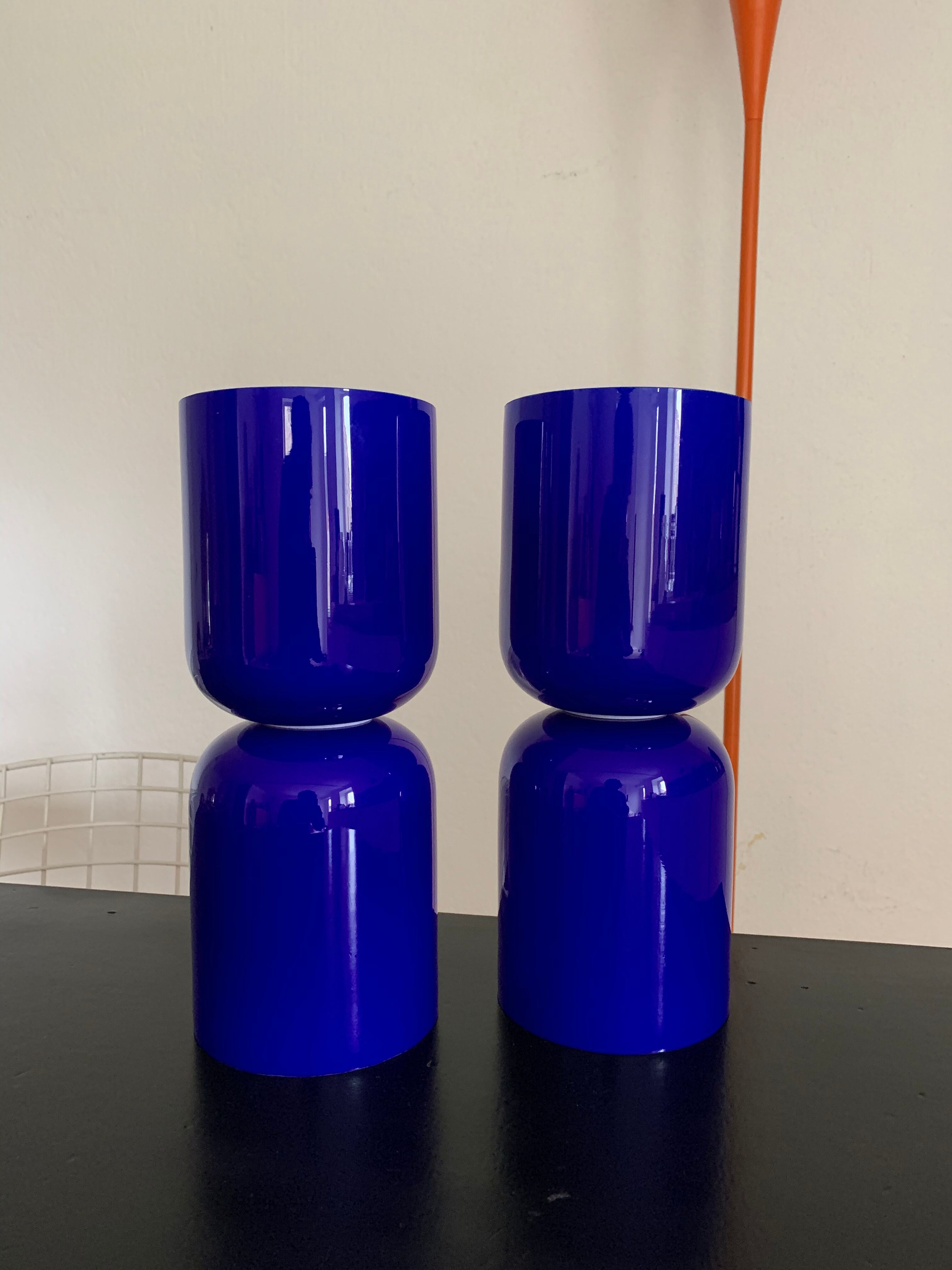 Pair vintage opaline diabolo lamps