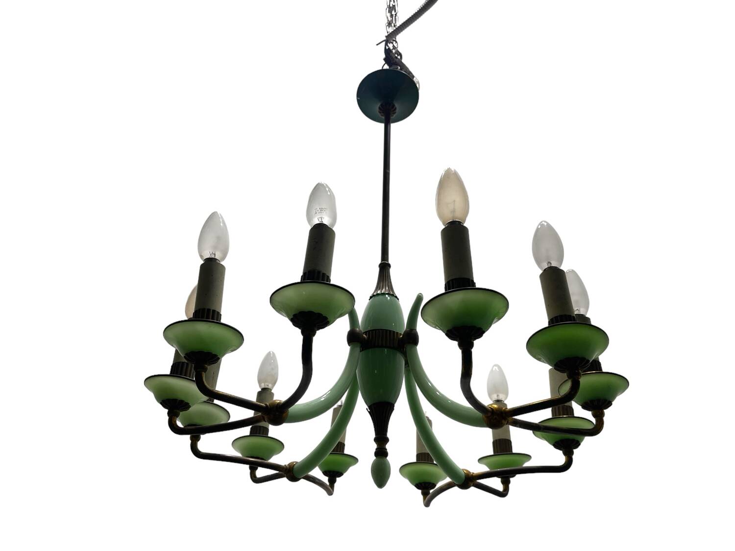 1950’s Opaline Glass Bronze Chandelier