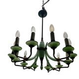 1950’s Opaline Glass Bronze Chandelier