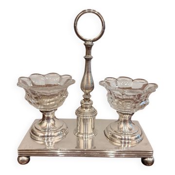 Vintage silver-plated salt and pepper shaker set in crystal.