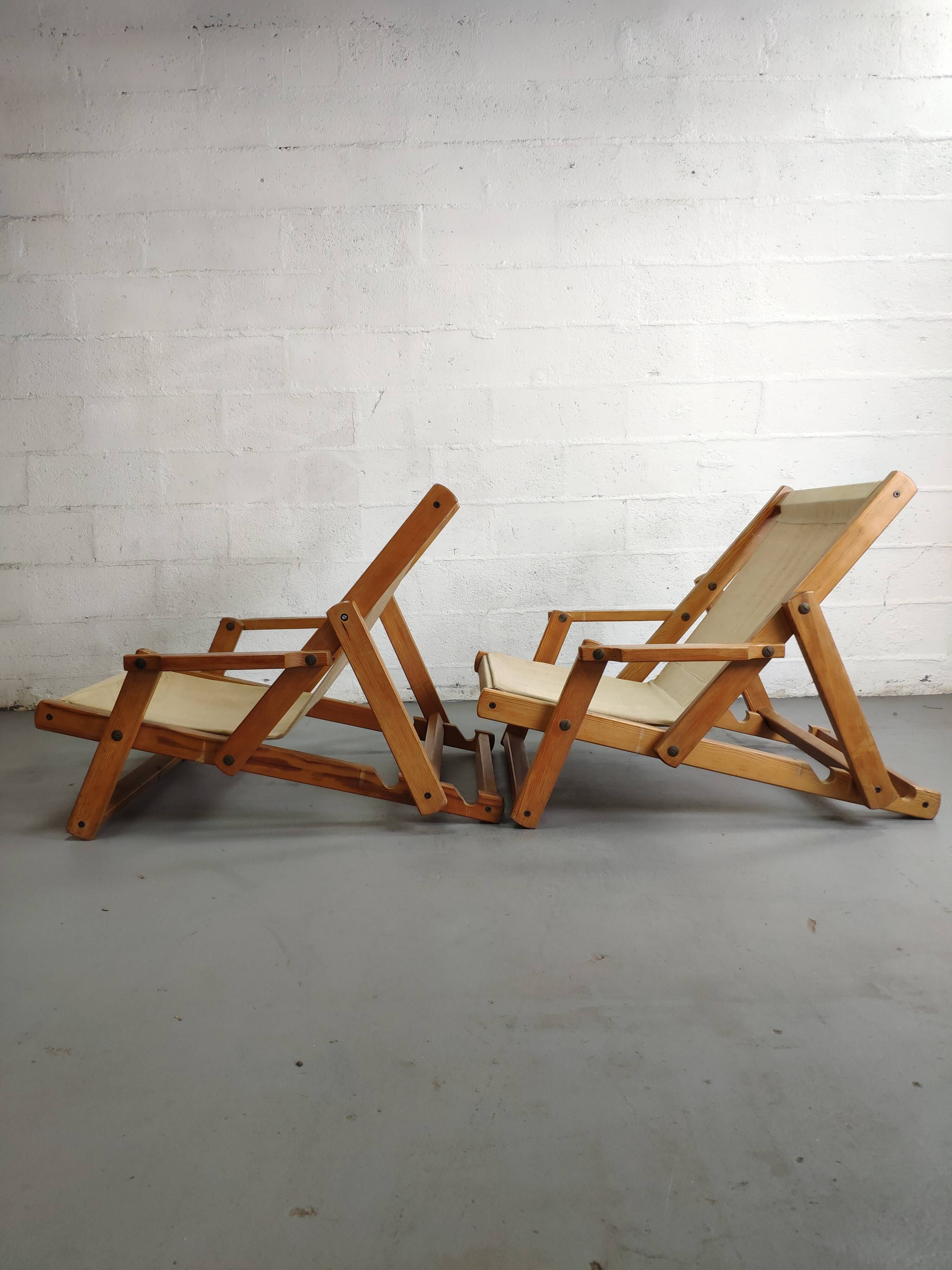 Pair of armchairs sun loungers Kon-Tiki Ikea 1970 Gillis Lundgren