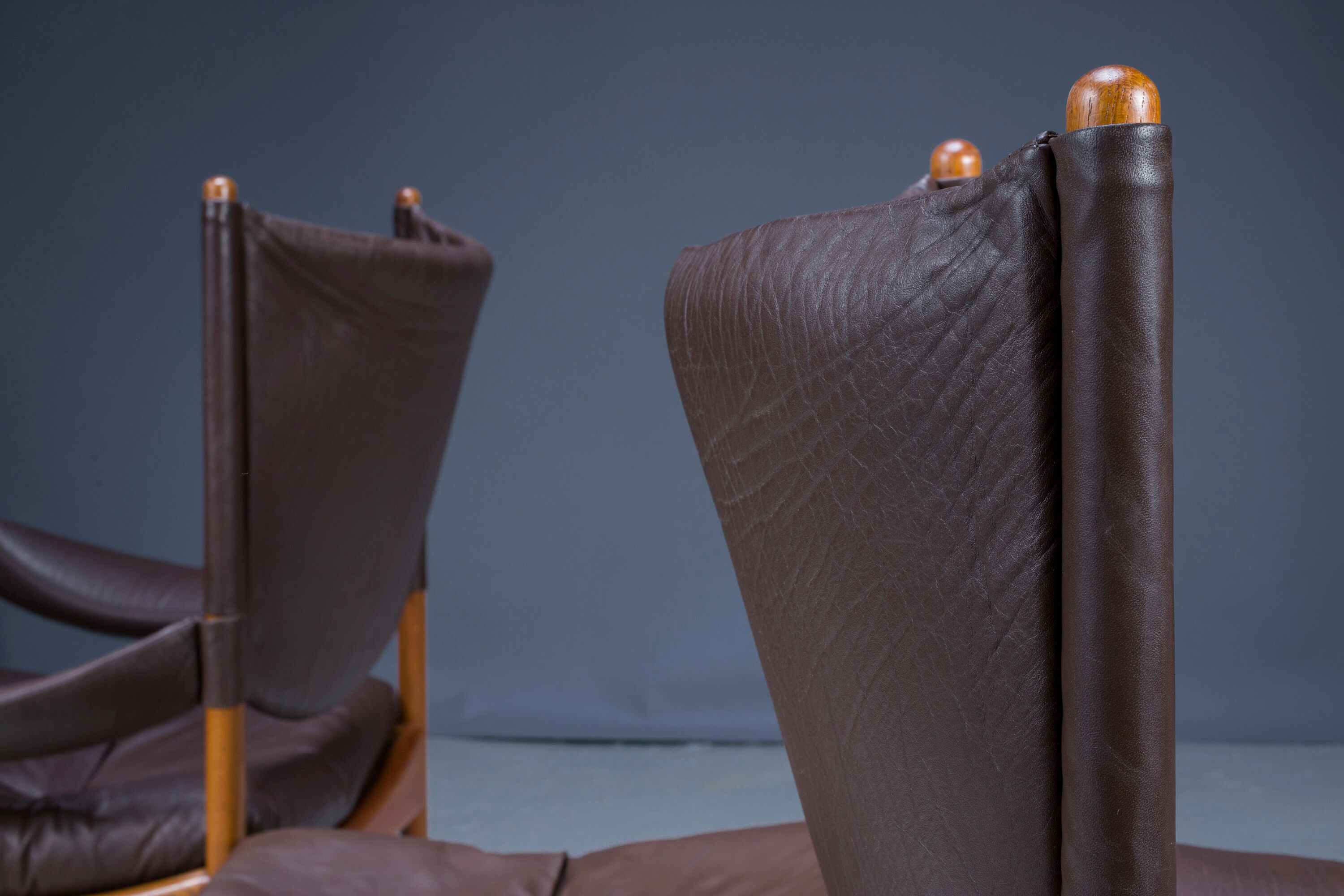 Mid-century danish oak and leather lounge chairs & ottoman by kristian vedel, 1960s, set of 3