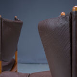 Mid-century danish oak and leather lounge chairs & ottoman by kristian vedel, 1960s, set of 3