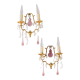 Pair vintage brass wall lamps and tassels