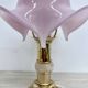 Ensemble de 2 lampes de table en verre de Murano rose avec des détails en albâtre, années 1970.