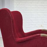 Fauteuil danois des années 1960, état d'origine, tissu en laine, pieds en bois de hêtre.