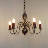 French Vintage Silver Metal 5 Light Flemish Chandelier Red Drips 5181