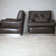 Pair of armchairs brown leather base stainless steel, France, circa 1970