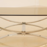 Full metal coffee table and its 70's smoked glass