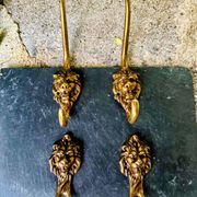 4 lion coat hooks in solid brass Art Nouveau