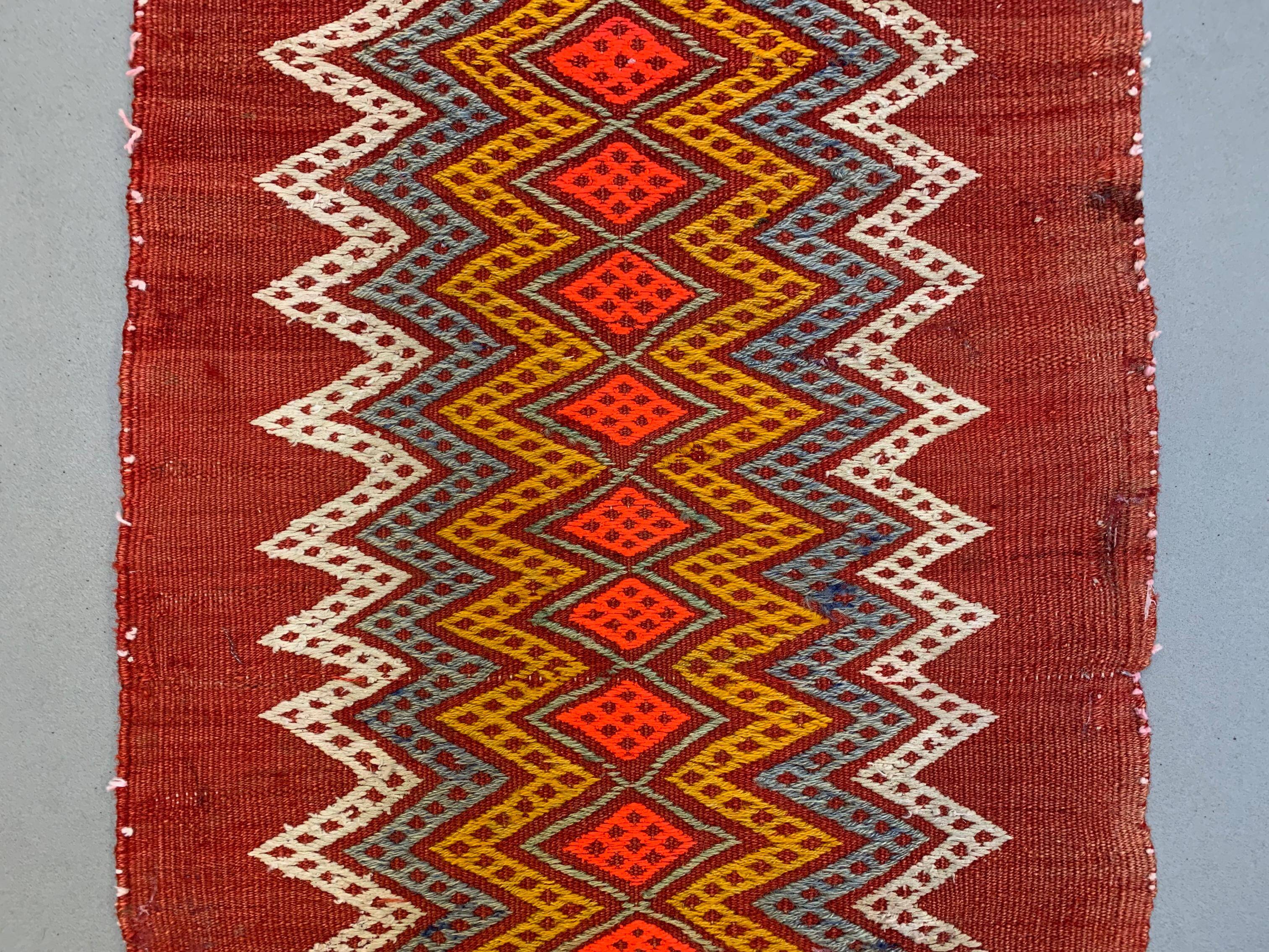 Vintage Turkish Mini Kilim 92x50 cm Wool Small Kelim Runner, shabby Chic