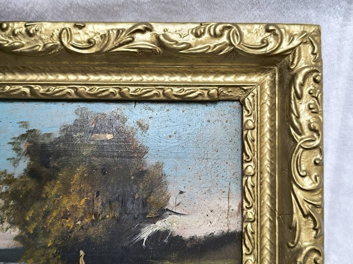 Petit tableau  – Paysage bucolique – Encadrement doré