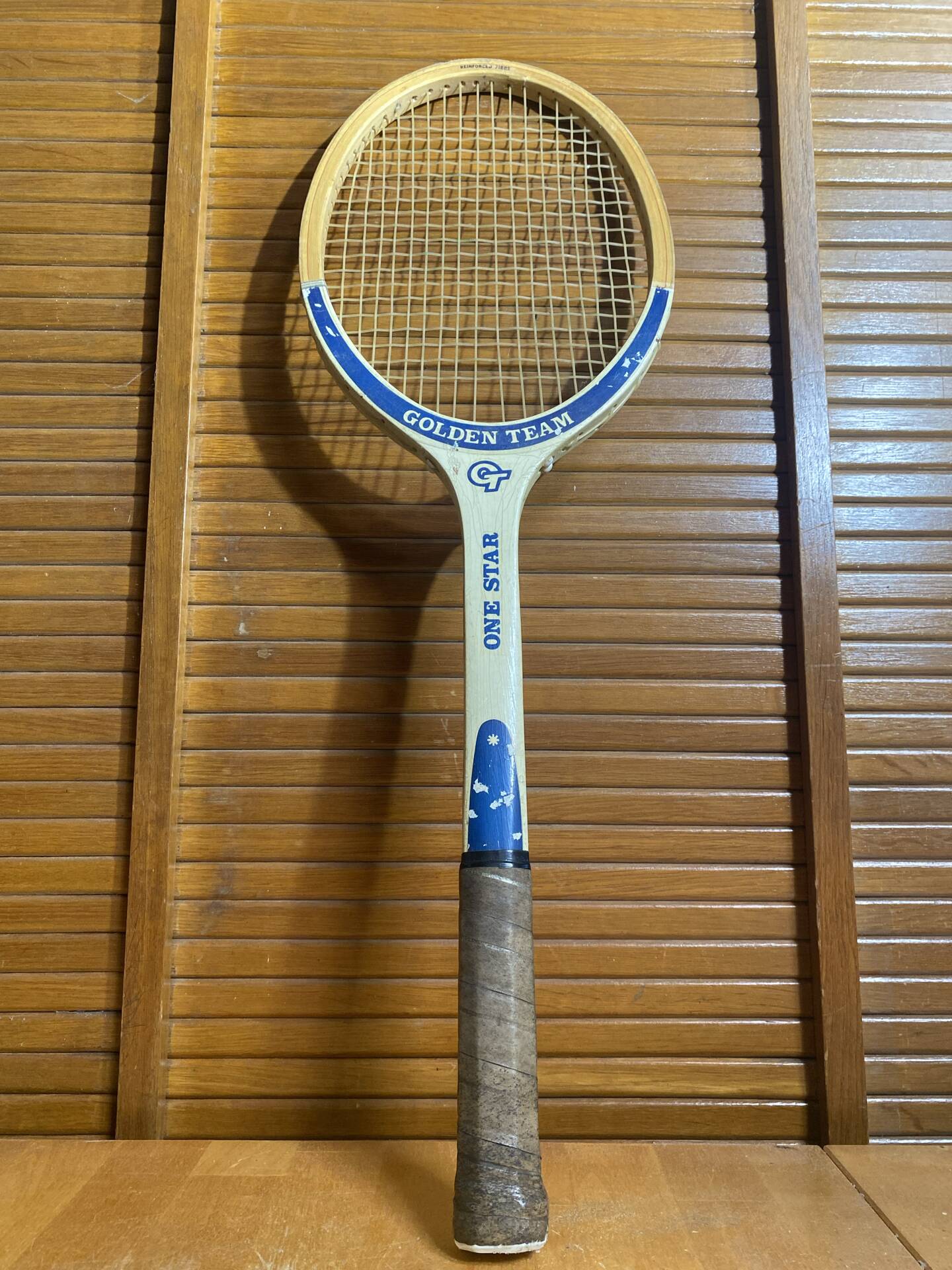 Old Tennis Racket ONE STAR Golden Team Wood Vintage Sport #E213