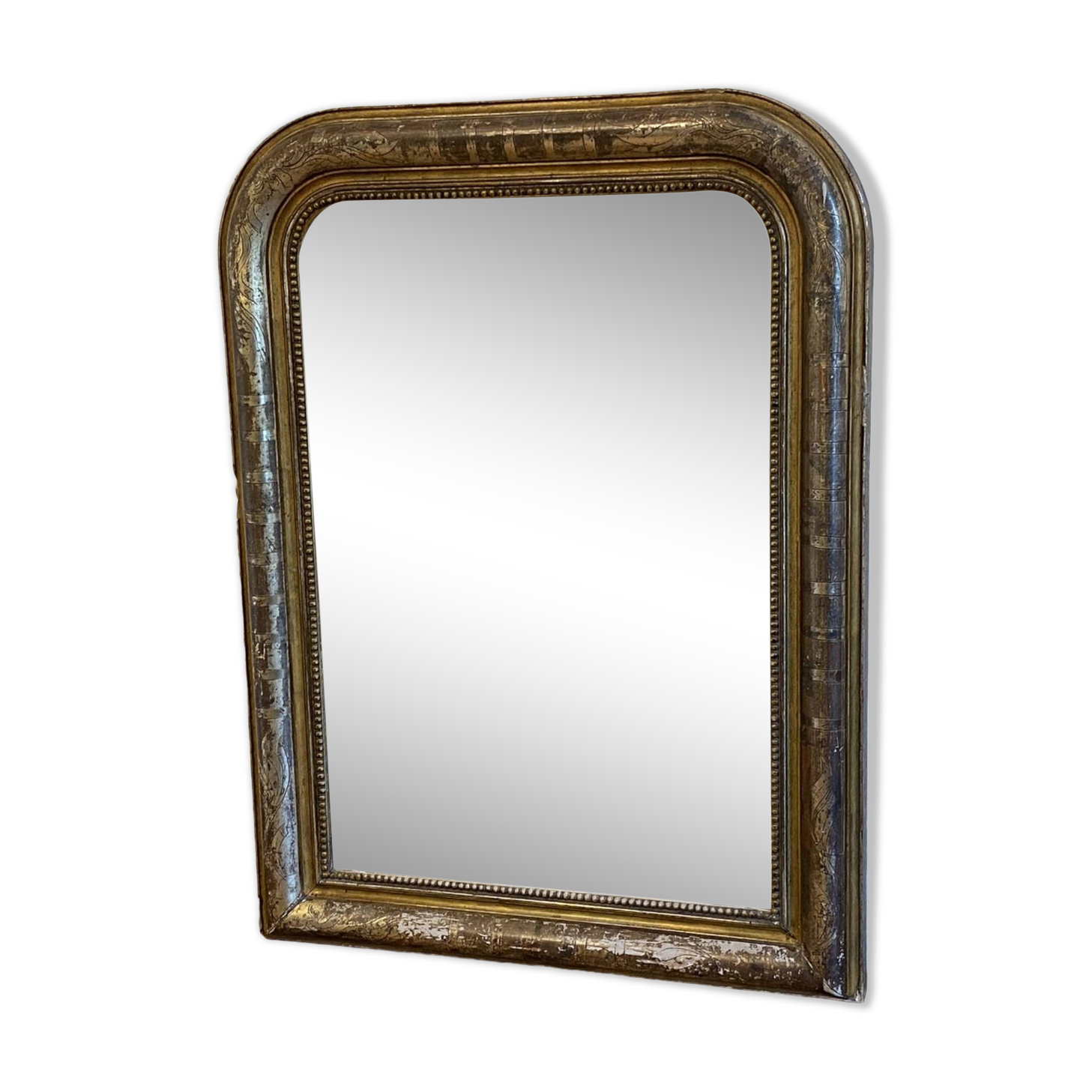 Louis Philippe gilded mirror late 19th century. Polychrome decoration.