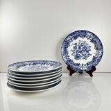 Set of 8 blue earthenware dinner plates with floral and bird decoration, 20th century