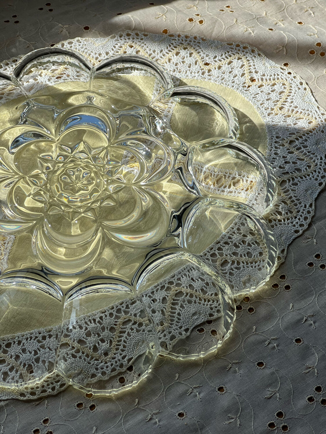 Crystal glass egg dish/tray by August Walther Glass