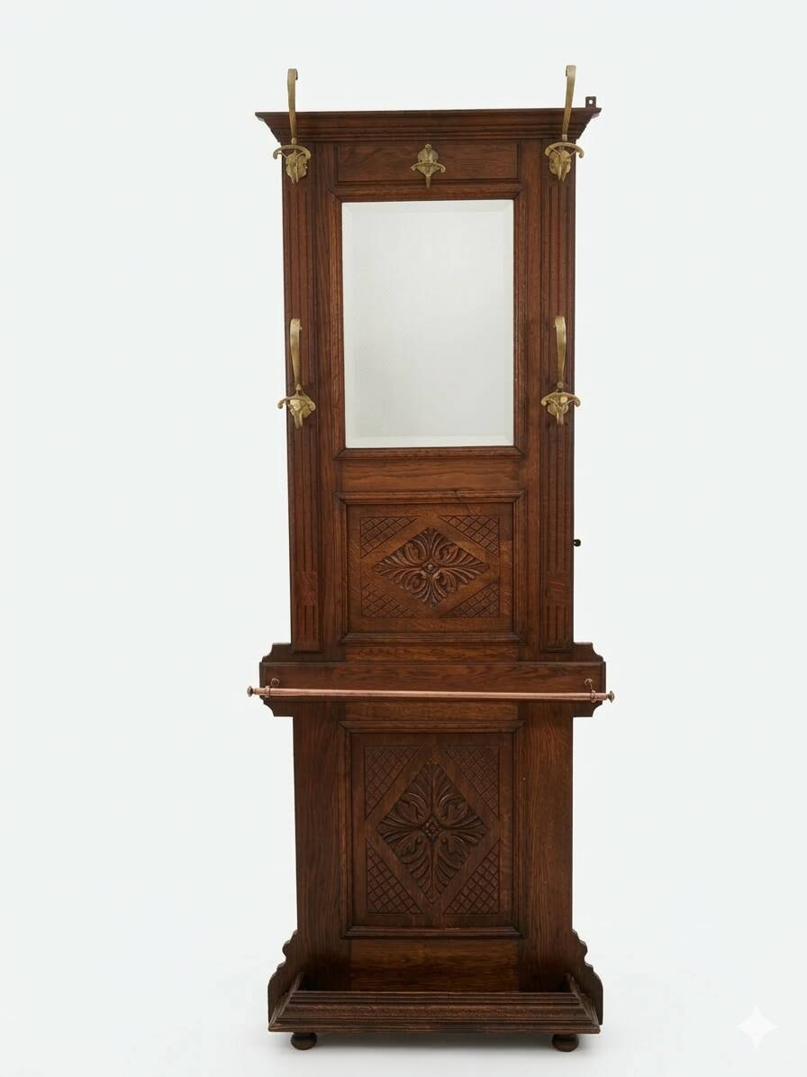 Antique coat rack in solid oak