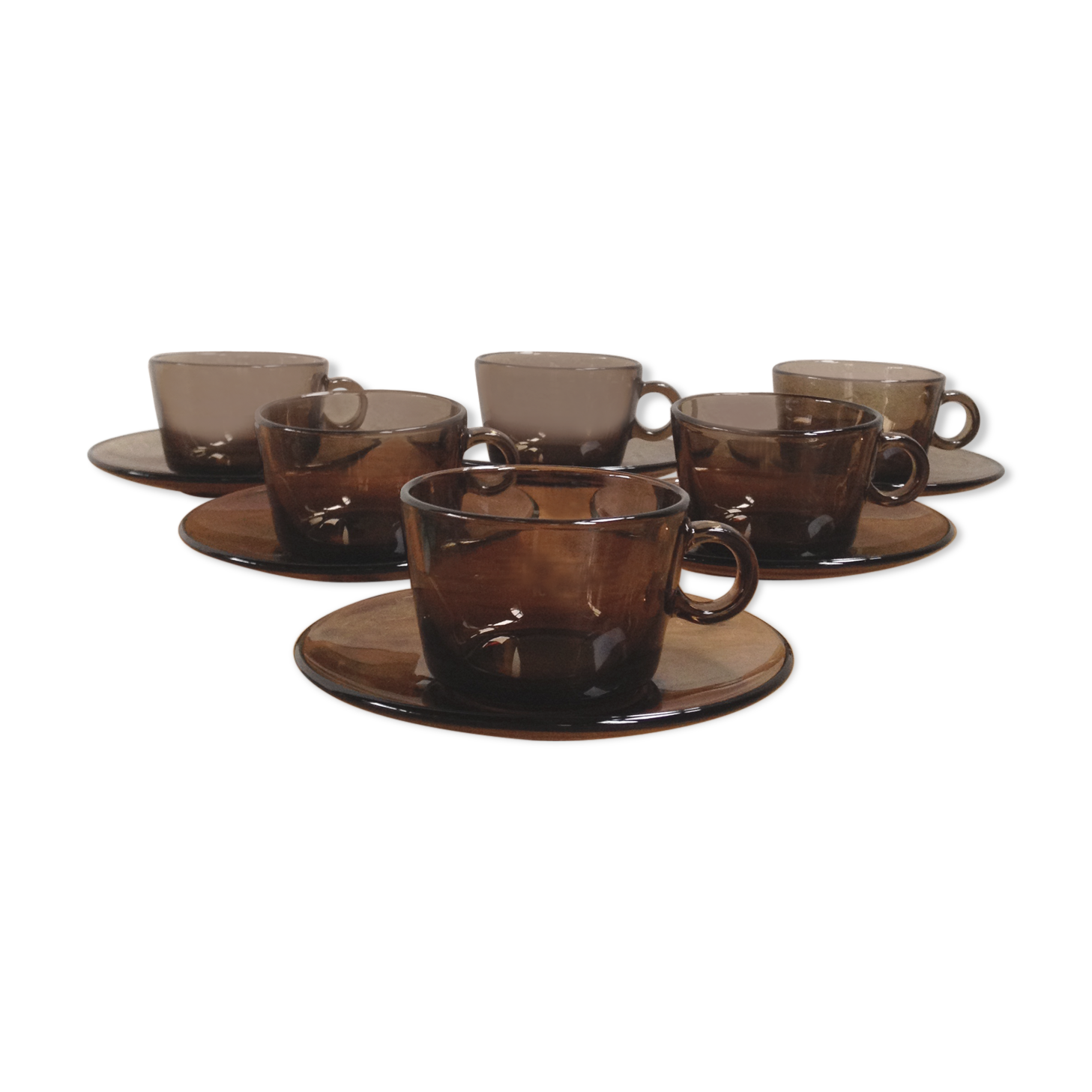 Six smoked glass coffee cups